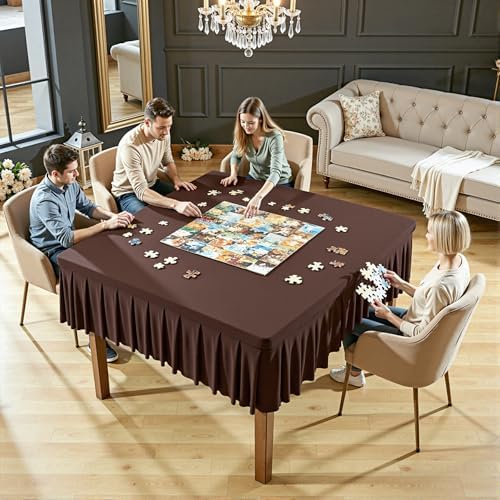 2 Pack Chocolate Spandex Tablecloths for 34x34 Inch Square Tables, Stretch Fitted Table Clothes with Pleated Ruffle Skirt for 34” Table, Wrinkle Free and Elastic, for Party Kitchen Home Dining - Image 7