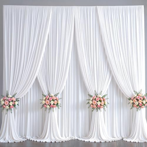 50x10FT Backdrop Curtains with Rod Pockets - Wrinkle Free Photo Stage Backdrop 10 Panels Curtains Drapes for Photography Wedding Party Baby Shower Decorations (White) by Unknown