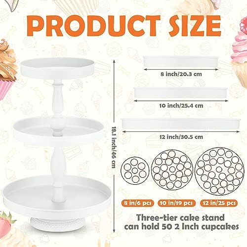Maxdot 2 Pcs 3 Tier Cupcake Stand, Round Metal Dessert Tower,White - Image 2