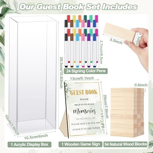 80 Wedding Guest Book Alternative tumbling tower Wooden Block, Greenery - Image 3