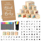 97 Pcs Baby Shower Game Sign Set Includes Decorative Square Signs 56 DIY Blank Wooden Blocks 20 Fabric Pens Baby Shower Game Prizes（Classical by SytuHete