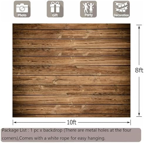 Wood Backdrop 10x8ft Brown Wooden Rustic Background Fabric Polyester Floor Panel Board Banner Baby Shower Birthday Wedding Decorations Western Barn Party Wall Decor Photography Supplies - Image 4