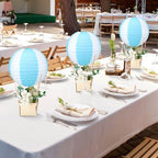 Rossesay 12 Sets Hot Air Balloon Decorations DIY Paper Lanterns Baby Shower Table Centerpieces Wooden Basket with Sticks for Gender Reveal, First Birthday Party, Wedding, Graduation(Blue) - Image 5