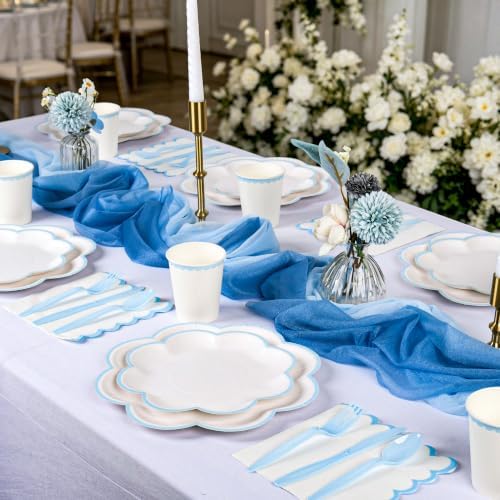 350 Pcs Blue and White Paper Plates and Napkins Set, Tableware for 50 Guest - Image 3