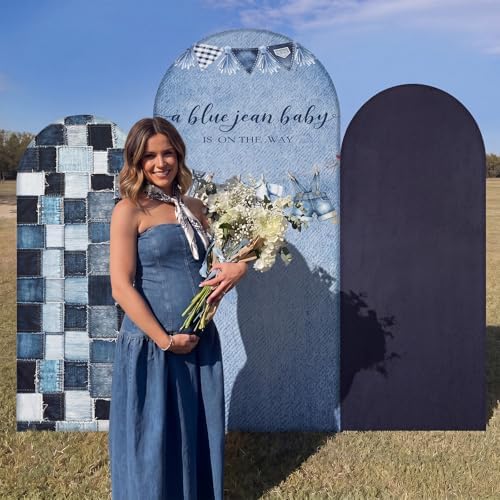 Chunful 3 Pcs Blue Jean Baby Shower Arch Backdrop Cover Baby Shower Photo Background Decor 2-Sided Round Top Cute Backdrop Arch Cover for Wedding Birthday Party Decoration 6 Ft/5 Ft/4 ft (Blue) - Image 6