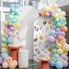 Arch Backdrop Cover for Wedding Spring Flowers Cute Bees 7.2FT Stretch Spandex Party Arch Cover, Fabric Backdrop Banner for Baby Shower, Birthday, Bridal Shower Decor Pink Tulips Honeycombs White - Image 2