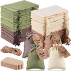 Woanger 100 Pcs Drawstring Burlap Gift Bags 4x6'' with Tags, Brown Green by Woanger