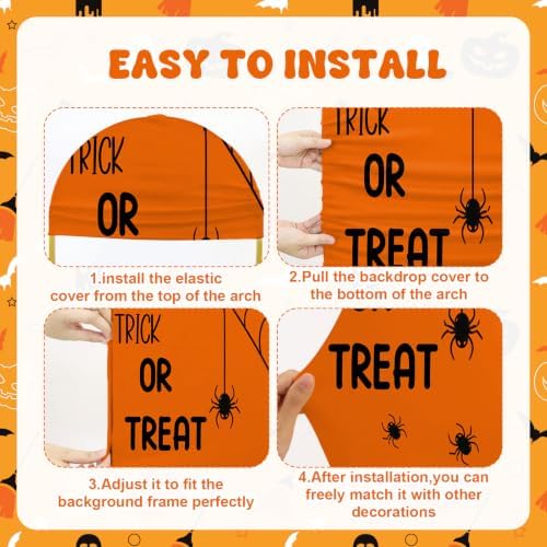 3 Pcs (6ft/5ft/4ft) Halloween Arch Backdrop Trick or Treat Decor Spider Ghost Backdrop for Halloween Parties Patio Decor Reusable Halloween Party Photo Backdrop (4 5 6 FT Halloween) - Image 4