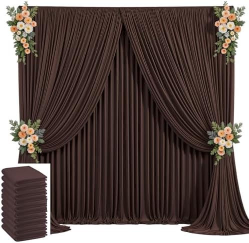 50x10ft Brown Backdrop Curtain for Wedding Parties Wrinkle Free Fabric Brown Drapes Backdrop Decoration for Baby Shower Birthday Photography Decoration 10 Panels, 5ft x 10ft by Gogoparti