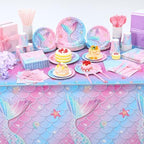 Funnymoom 452 Pcs Mermaid Party Decorations Include Sea Mermaid Paper Plates Napkins Cups Tablecloth Cutlery Straws Ocean Tableware for Baby Shower Birthday Party Supplies - Image 6