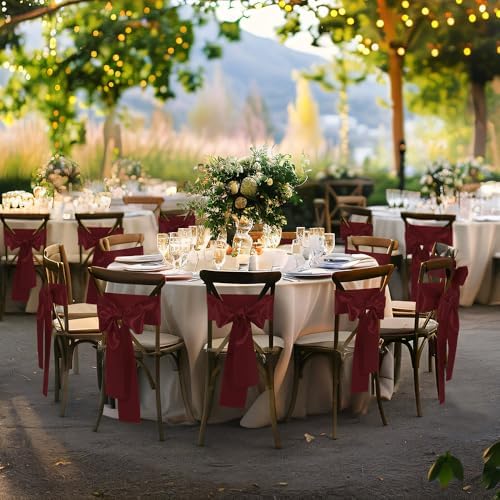 Burgundy Satin Chair Sashes Bows, 6 x 108 inch, 50 Pcs - Image 3