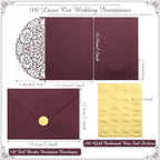 100 Set 5 x 7 Laser Cut Wedding Invitations, Scarlet - Image 2