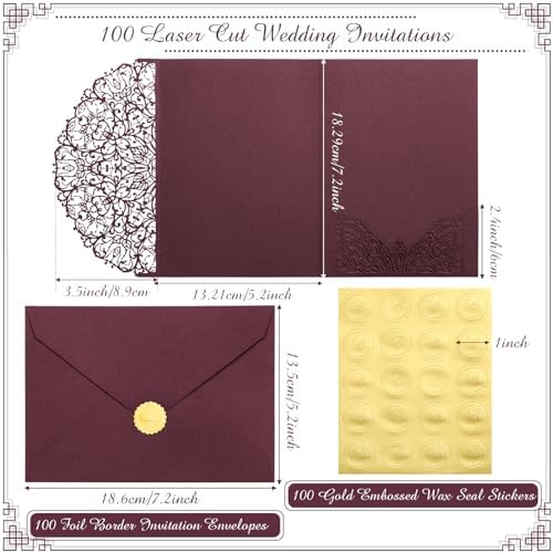 100 Set 5 x 7 Laser Cut Wedding Invitations, Scarlet - Image 2