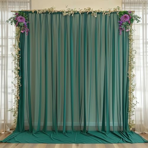 10ft x 10ft Emerald Green Backdrop Curtains, Wrinkle-Free Sheer Chiffon Fabric Photo Backdrop Drapes for Wedding Arch Party Ceremony Photography Decoration by WishCare