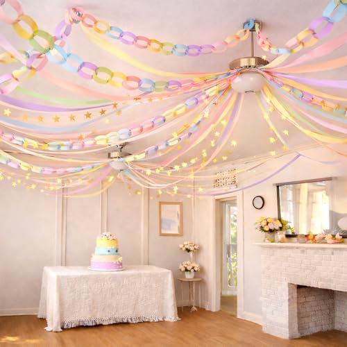 Gleebixi Pastel Birthday Decorations Kit with Paper Chain Garland - Image 2