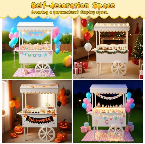 Cordova Candy Cart,Solid Wood Vintage Dessert Cart with Shelf & Wheels for Candy & Dessert Display, Display Stand with 100 Balloons, Easy to Assemble for Parties, Birthdays, Weddings, Bar - Image 4