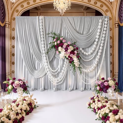 10ft x 10ft Wrinkle Free Silver Backdrop Curtain fpr Parties, Polyester Backdrop Drapes Panels for Wedding Space Theme Birthday Party Baby Shower Birthday Decoration - Image 3
