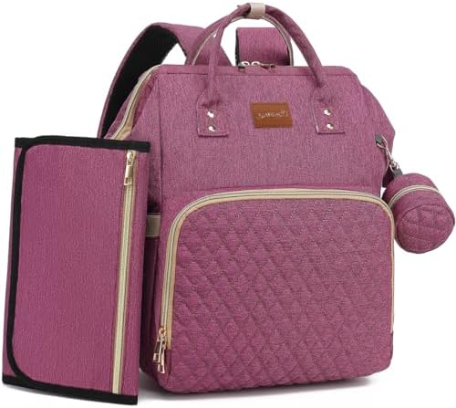 ROSEGIN Diaper Bag Backpack with Changing Pad, Pacifier Case, Baby Bag for Boy Girl Toddler - Large, Stylish, Waterproof Travel Quilted Diaper Bag for Mom - Baby Shower - Purple by ROSEGIN