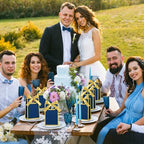 AmazingSpark 50 Pcs Navy Blue Gold Mini Gift Bags Bulk 6.3 x 3.9 x 2.8 Inch Party Favors Elegant Small Gift Bags with Handles and Ribbon Bows for Wedding Birthday Bridal Baby Shower Party Favors - Image 2