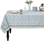 Ridhi Harbor Blue Hand Block Print Cotton Rectangle Tablecloth 54x54 inch Reusable Table Cover Decorative Everyday Use for Dining Room, Farmhouse, Home Gift for Spring, Summer by Ridhi