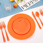 YOUBET 125PCS Orange Plastic Plates for Parties - Image 5