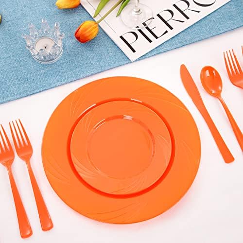 YOUBET 125PCS Orange Plastic Plates for Parties - Image 5