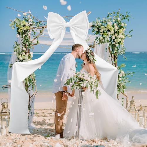 Giant Bow Decoration, 75x18 Inch Big Bows for Backdrop, Large Satin Ribbon Tie Bow for Wedding Engagement Baby Shower Bridal Christmas Birthday Party Wall Decor (White) - Image 5