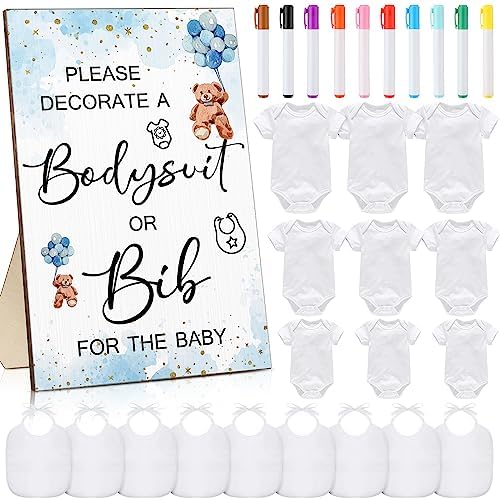 Roowest 35 Pcs Baby Shower Bibs Game with Bib Bodysuit Marker, Bear by Roowest