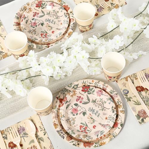Roshtia Floral Party Supplies Set for 50 Guests - Watercolor Flowers Paper Plates & Napkins, Disposable Dinnerware for Women & Girls Birthday, Vintage Tea Party & Baby Shower Tableware - Image 6