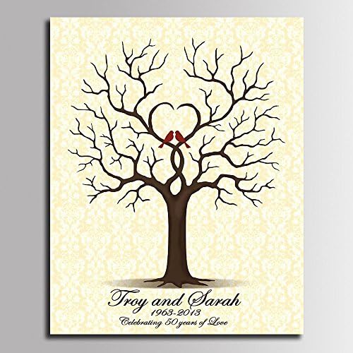 Customized Wedding Tree with Heart Painting DIY Fingerprint Guest Book Alternative with Wooden Hanger Ready to Hang Party Decorations Wedding Gifts-80x120cm - Image 2