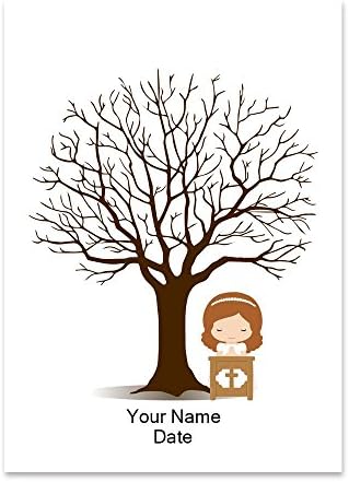 Fingerprint Tree Guest Book Baby Shower Girls Communion Gift DIY Thumbprint Sign-in Book for Guests Creative Canvas Painting with Wooden Hanger Party Decorations-80x120cm - Image 2