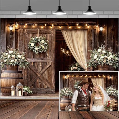 20X10FT Wedding Backdrop Rustic Floral Wooden Barn Door Bridal Backdrop Western Country Wedding Anniversary Ceremony Photography Background Valentine's Day Girl Birthday Party Photo Shoot Decorations by VeiVian