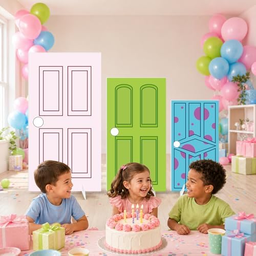 3 Pcs 3FT Monster Door Cardboard Cutout Set, Whimsical Party Backdrop for Birthday Baby Shower Decorations Waterproof Corrugated Plastic Monster Door Yard Signs Photo Booth Props Entrance Decor - Image 5
