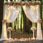20ft x 10ft White Chiffon Backdrop Curtain with Lights String for Parties,4 Panels Sheer Tulle Curtain Wedding Backdrop for Baby Shower Birthday Party Ceremony Reception Home Decorations - Image 5