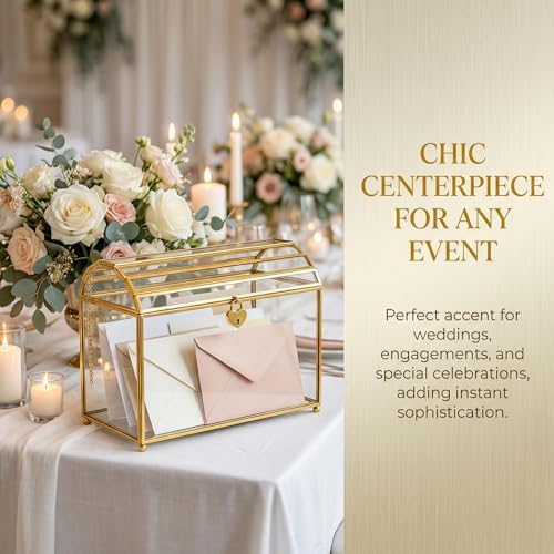 Cedilis Glass Wedding Card Box with Slot and Lock, 10 x 7.9 x 5.5 Inches Gold Clear Decorative Wedding Envelope Card Holder for Reception Birthdays Party, Bridal Shower, Graduation - Image 5
