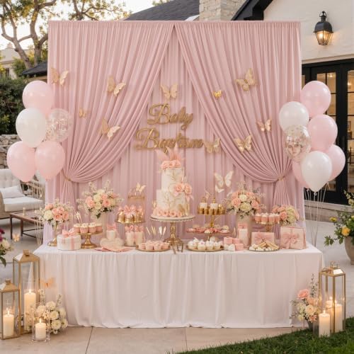 20ft×10ft Wrinkle Free Dusty Pink Backdrop Curtain for Parties - Image 3