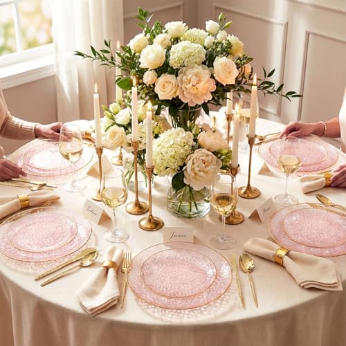 I00000 150 Pcs Clear Pink Plastic Plates, Disposable Hammered Party Plates - Image 5