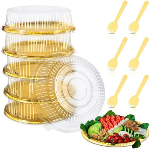 6 Pack Disposable Catering Trays with Lids for Party, 12 Inch, Gold, Yellow by Tessco