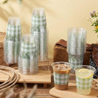 100 Pcs Sage Green Gingham Plastic Cups for Baby Shower, 12 oz - Image 6