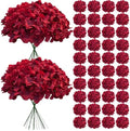 65Pcs Deep Red Hydrangea Artificial Flowers Bulk，Realistic Silk Fake Flowers with Stems，Faux Hydrangea Flowers for Wedding Home Decor Centerpieces Living Room Garden Party Baby Shower Decor by Cherica