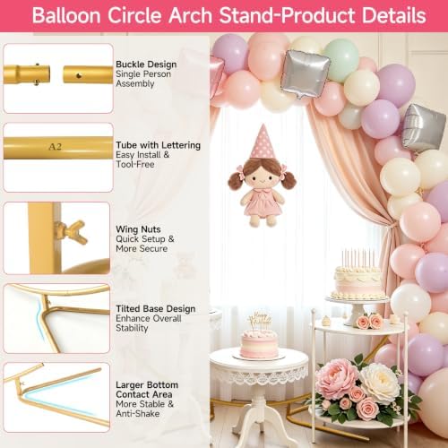 Balloon Arch Stand Metal Round Backdrop Stand Circle Balloon Arch Frame Wedding Arches 5FT for Ceremony Birthday Party Baby Shower Decoration - Image 4