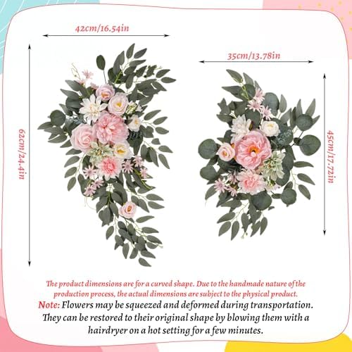 2 Pcs Wedding Arch Decorations, Pink Arch Flowers Swag Peony - Image 7