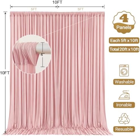 20x10ft Dusty Rose Backdrop Curtain Panels for Parties - Wrinkle Free Polyester Photo Curtain Backdrop Wedding Back Drop Fabric Drapes for Party Decorations Background for Photography - Image 6