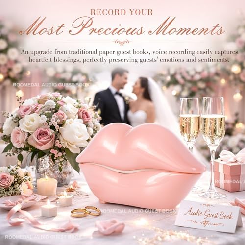 Audio Guest Book Phone for Weddings & Parties, Lip-Shaped Voicemail Recorder, Custom Message Recording, Adjustable Volume, Replay Function (Pink) - Image 2