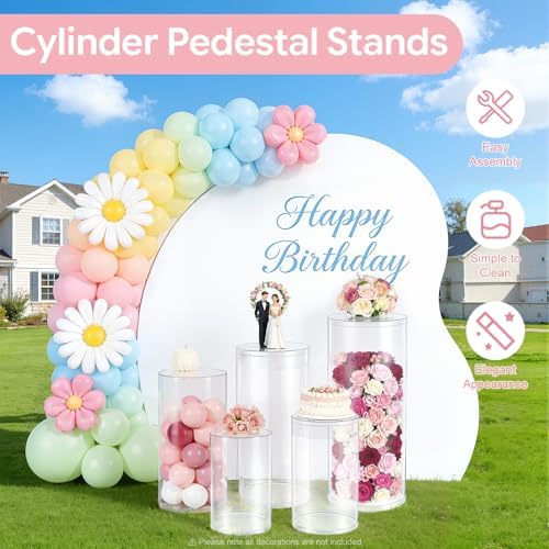 5-Piece Clear Acrylic Pedestal Display Stands Set, 77lbs Load Capacity, Round Cylinder Pedestal Display Plinth Pillars, Modern Display Columns, Large Cylinder Plinths Elegant Display Stand (5-Piece) - Image 7