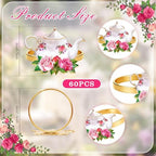 60 PCS Vintage Floral Teapot Napkin Ring Vintage Teapot Napkin Holder Tea Party Table Decor for Floral Theme Tea Party Birthday Wedding Bridal Shower Supply - Image 4