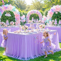 2 Pack Lavender Table Cloth for 6 Foot Rectangle Tables, Stretch Fitted Tulle Table Covers Skirt, Rectangular Ruffle Tutu Tablecloth Wedding Banquet Baby Shower Cake Tablecloths Decorations by Tao-GePartyDecorations