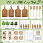 38Pcs Baby Shower Prizes for Game Winners Acacia Cheese Board Fork Butter Spreaders Coasters Towel Artificial Potted Plant Gift Bag for Baby Shower Bridal Shower Favors (4 Sets, Acacia Square Shaped) - Image 4