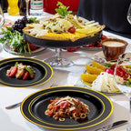 bUCLA 300PCS Black and Gold Disposable Dinnerware Set - 50 Guests Black Plastic Plates with Gold Rim Include 50 Dinner / 50 Dessert Plates, 50 Forks,50 Knives,50 Spoons&50 Cups for Party&Graduation - Image 4