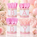 Domensi 204 Pcs Baby Shower Disposable Cutlery Set Utensil Holders, Pink by Domensi
